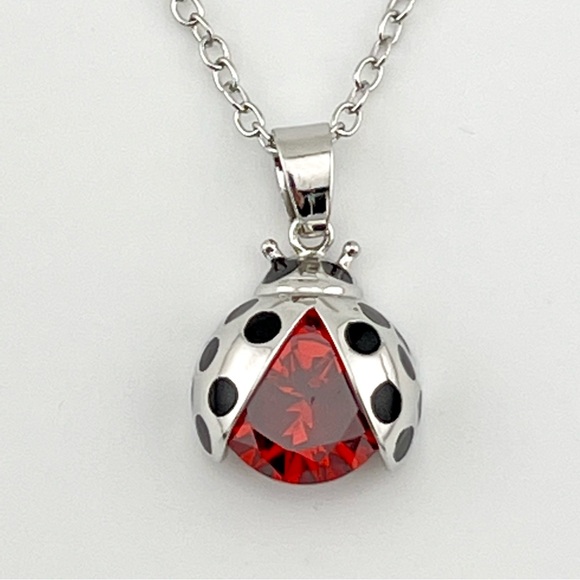 Swarovski Crystal Ruby Red Ladybug Necklace Silver - Picture 6 of 9